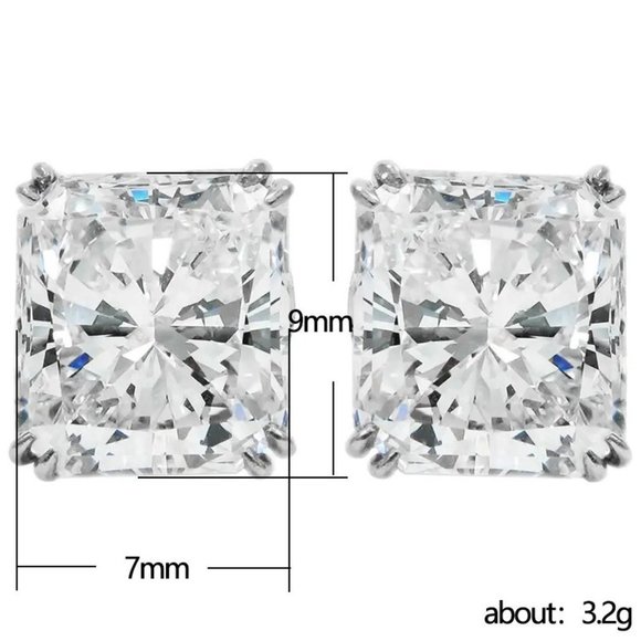 🎁 Dazzling Rectangle Emerald cut Diamond CZ Earring for Women, HA4493 - Picture 3 of 5